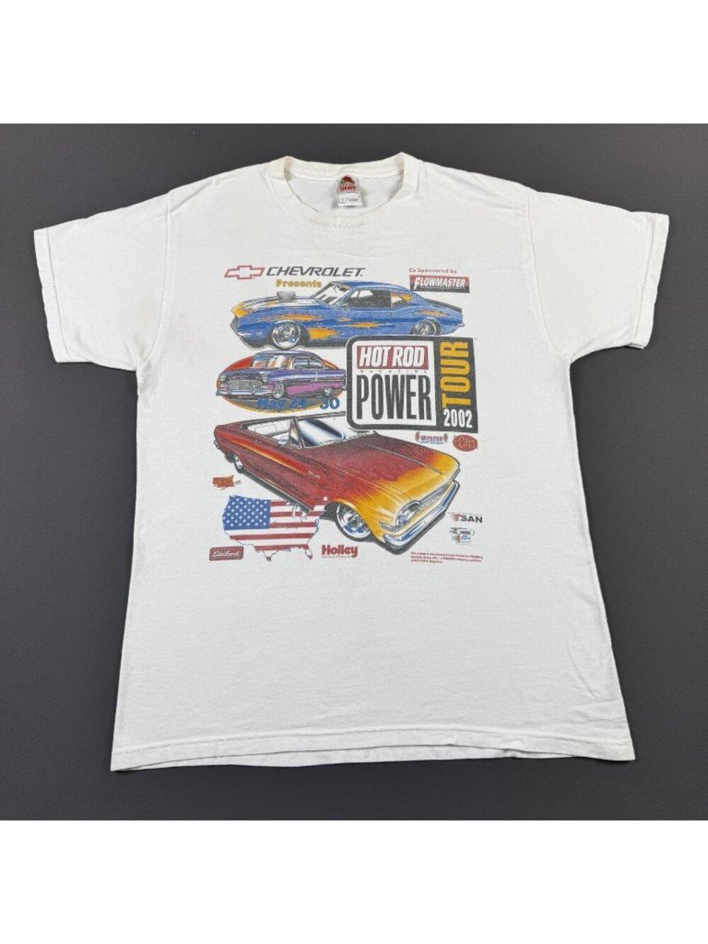 Rare Vintage Y2K Chevrolet Hot Rod Magazine Car Show Tour Promo White Large Tee